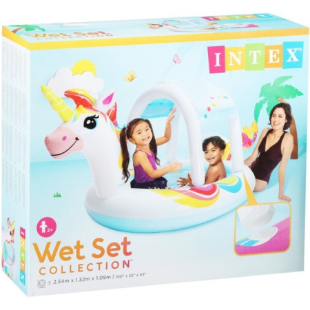 Детский надувной бассейн 122х122см "Единорог" с навесом, 130л, от 2 лет, 58435